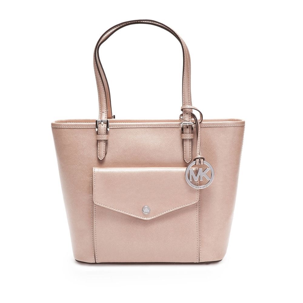 New! MICHAEL KORS Jet Set Pocket Saffiano Leather Tote Bag Handbag Ballet Pink